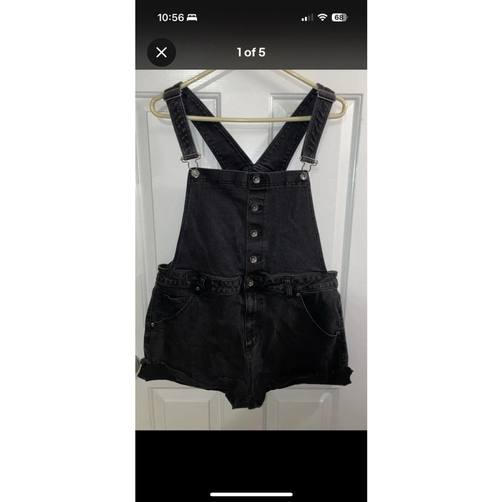 HOT TOPIC Black Denim Button Front Shortalls Plus Size 1 (14/16)-summer overalls